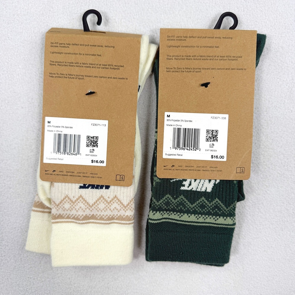 Nike Fair Isle Crew Socks 2 Pack / Size M (Womens 6 - 10), (Men 6 - 8)/ FZ3071 - Picture 2 of 6
